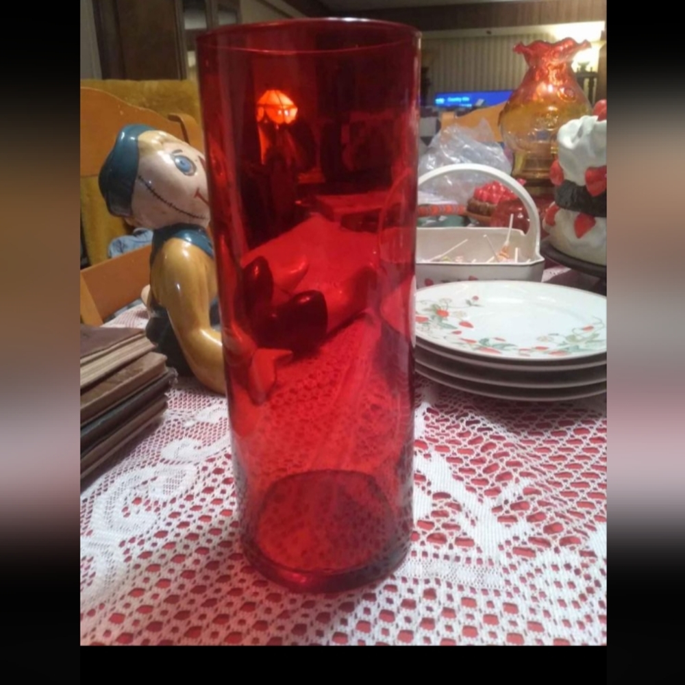 Large Red Glass Vase. Only Used For Display.